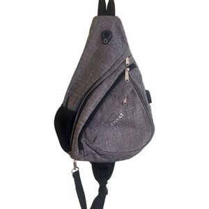 Tinyat‎ Crossbody Gray Backpack Charger Port & Cord Tear Drop 4 Pocket 17"x11"f